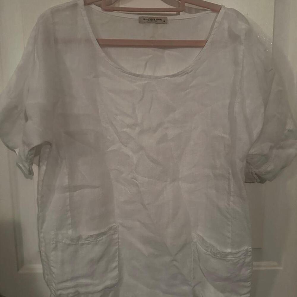 Francesca Bettini Made Italy White Tunic Top Womens M Oversized Pocket Boho